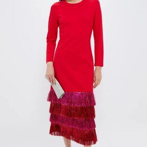 TUCKERNUCK Hyacinth House Red & Pink Metallic Fringe Francie Dress | NWT |Medium
